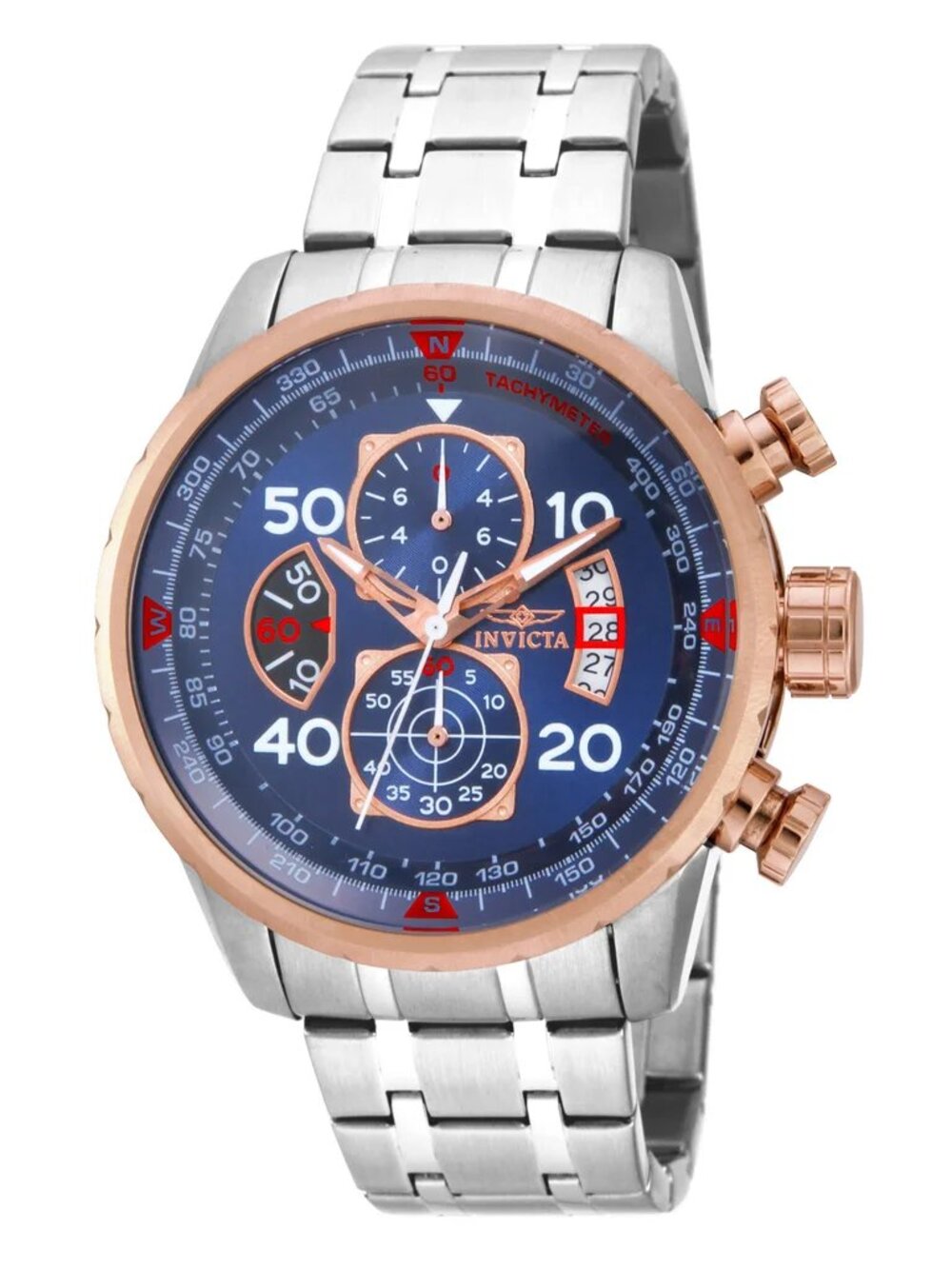 Invicta Aviator Mens Chronograph Silver Tone 48mm Watch